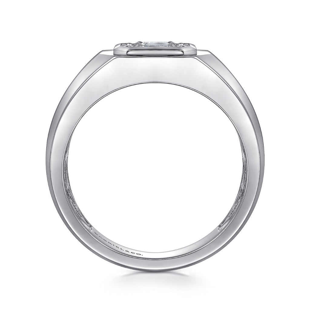 14K White Gold Diamond Mens Engagement Ring in Sand Blast Finish