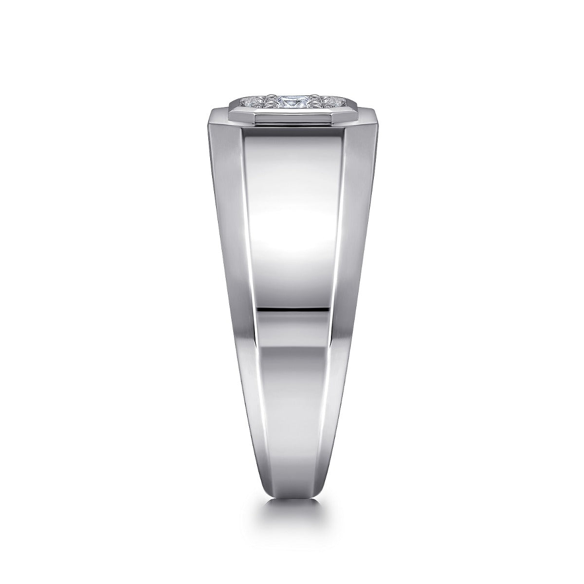 14K White Gold Diamond Mens Engagement Ring in Sand Blast Finish