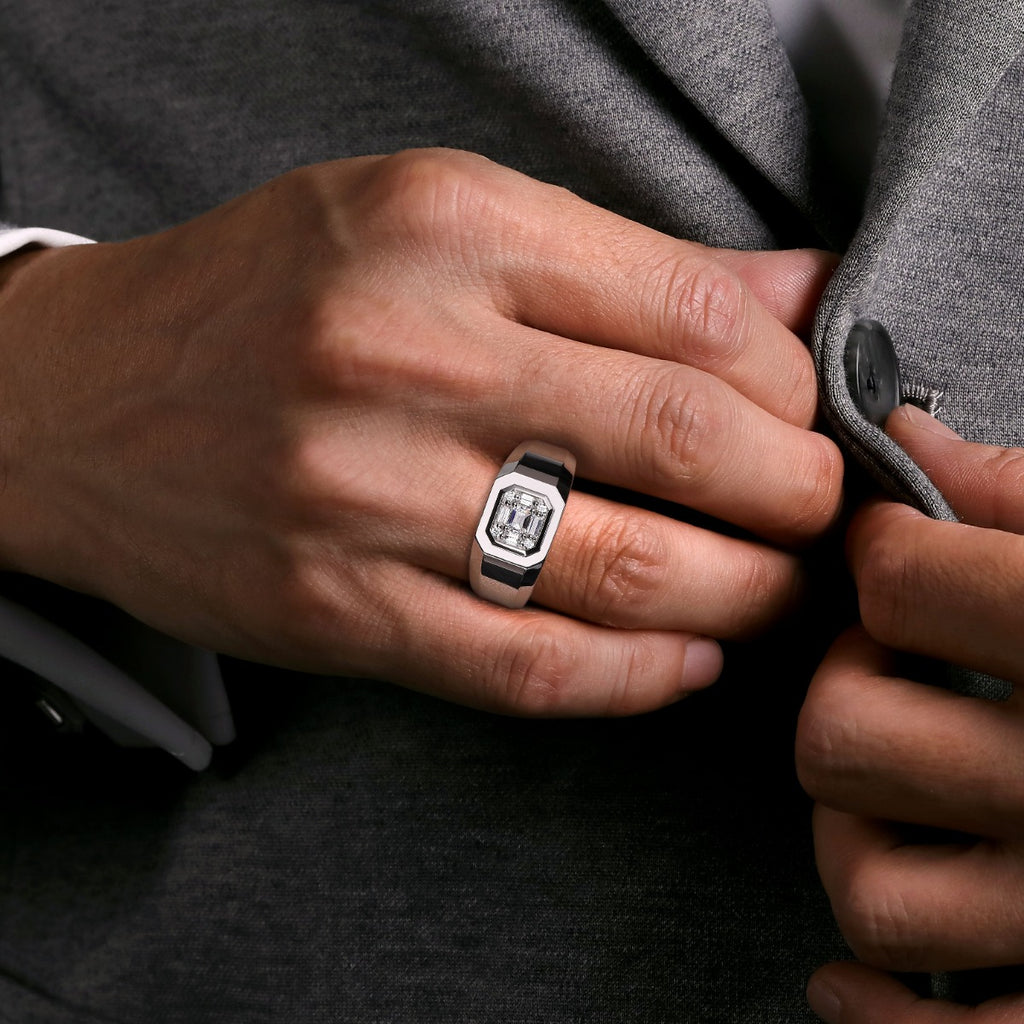 14K White Gold Diamond Mens Engagement Ring in Sand Blast Finish