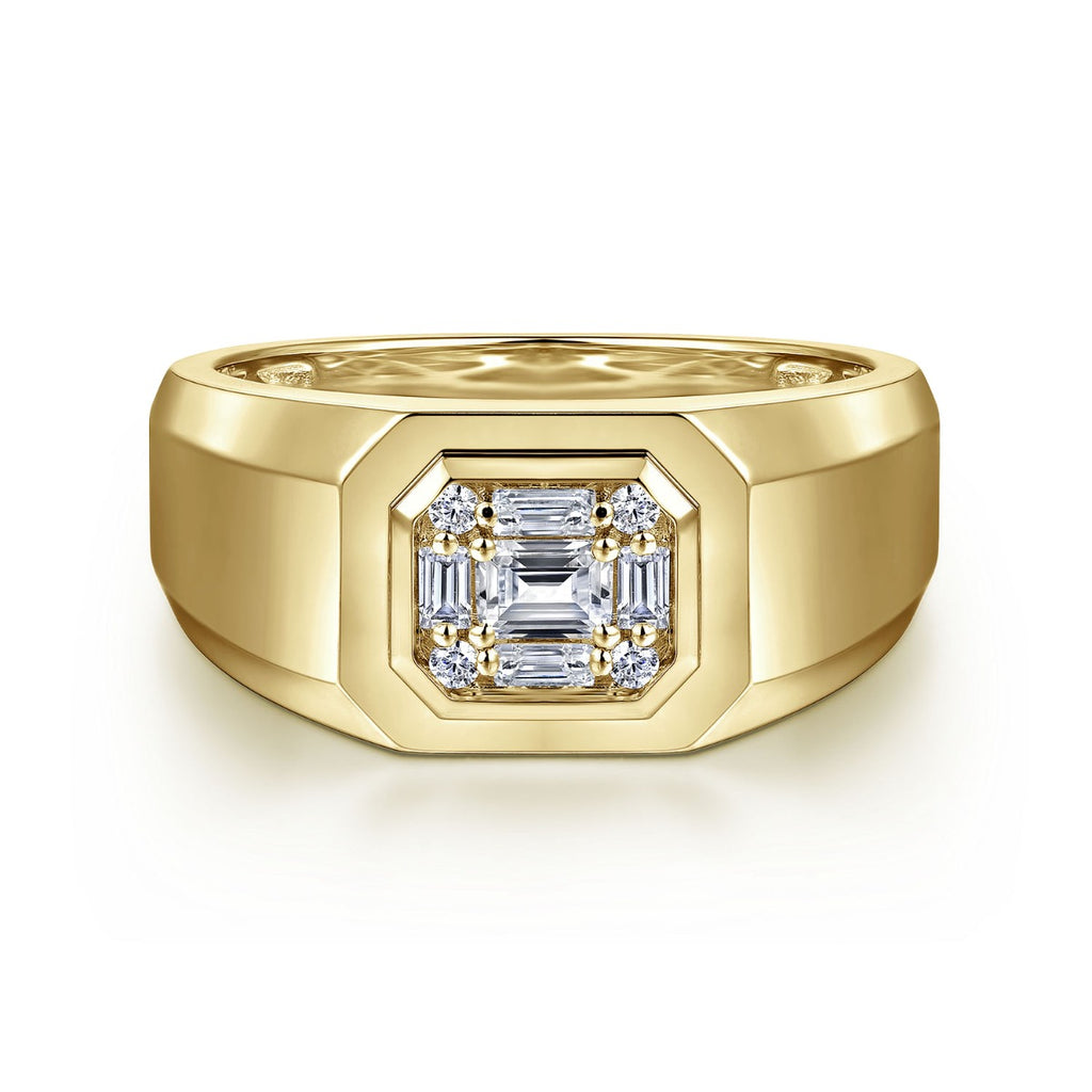 14K Yellow Gold Diamond Mens Engagement Ring in Sand Blast Finish