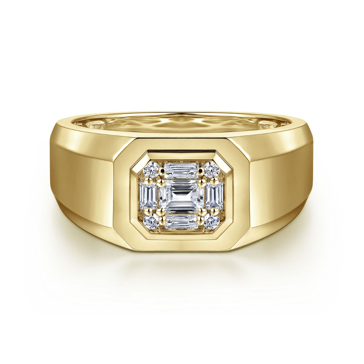 14K Yellow Gold Diamond Mens Engagement Ring in Sand Blast Finish