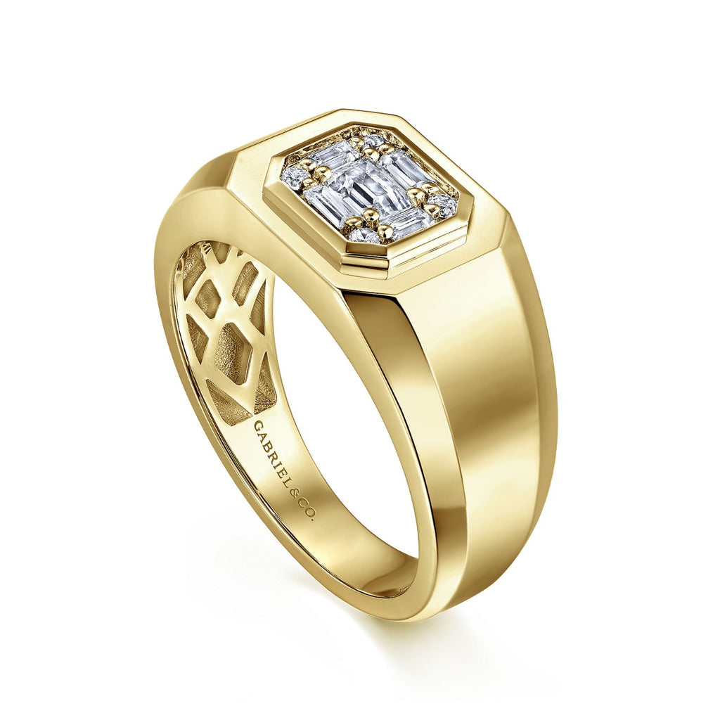 14K Yellow Gold Diamond Mens Engagement Ring in Sand Blast Finish