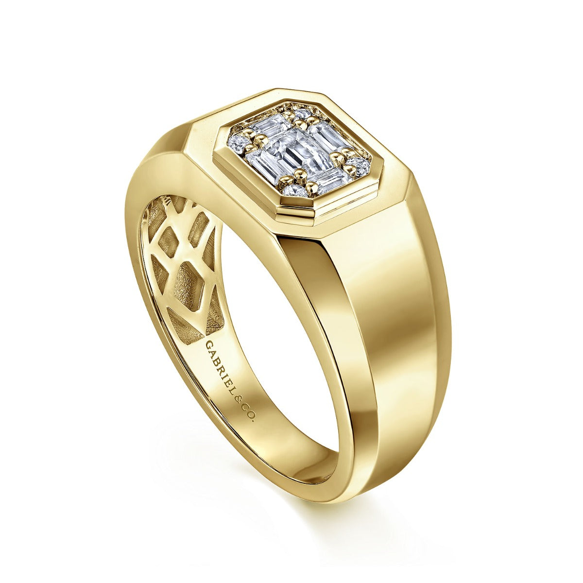 14K Yellow Gold Diamond Mens Engagement Ring in Sand Blast Finish