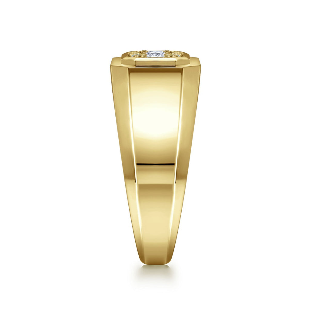14K Yellow Gold Diamond Mens Engagement Ring in Sand Blast Finish