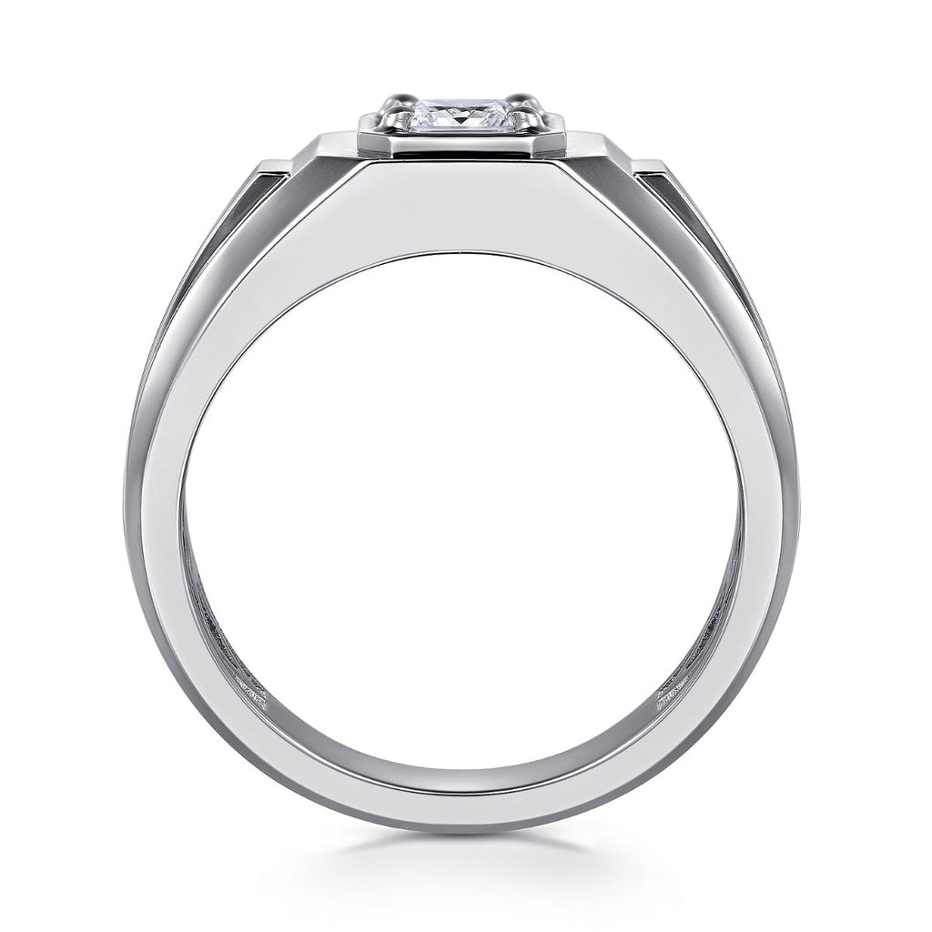 14K White Gold Mens Engagement Ring in Sand Blast Finish