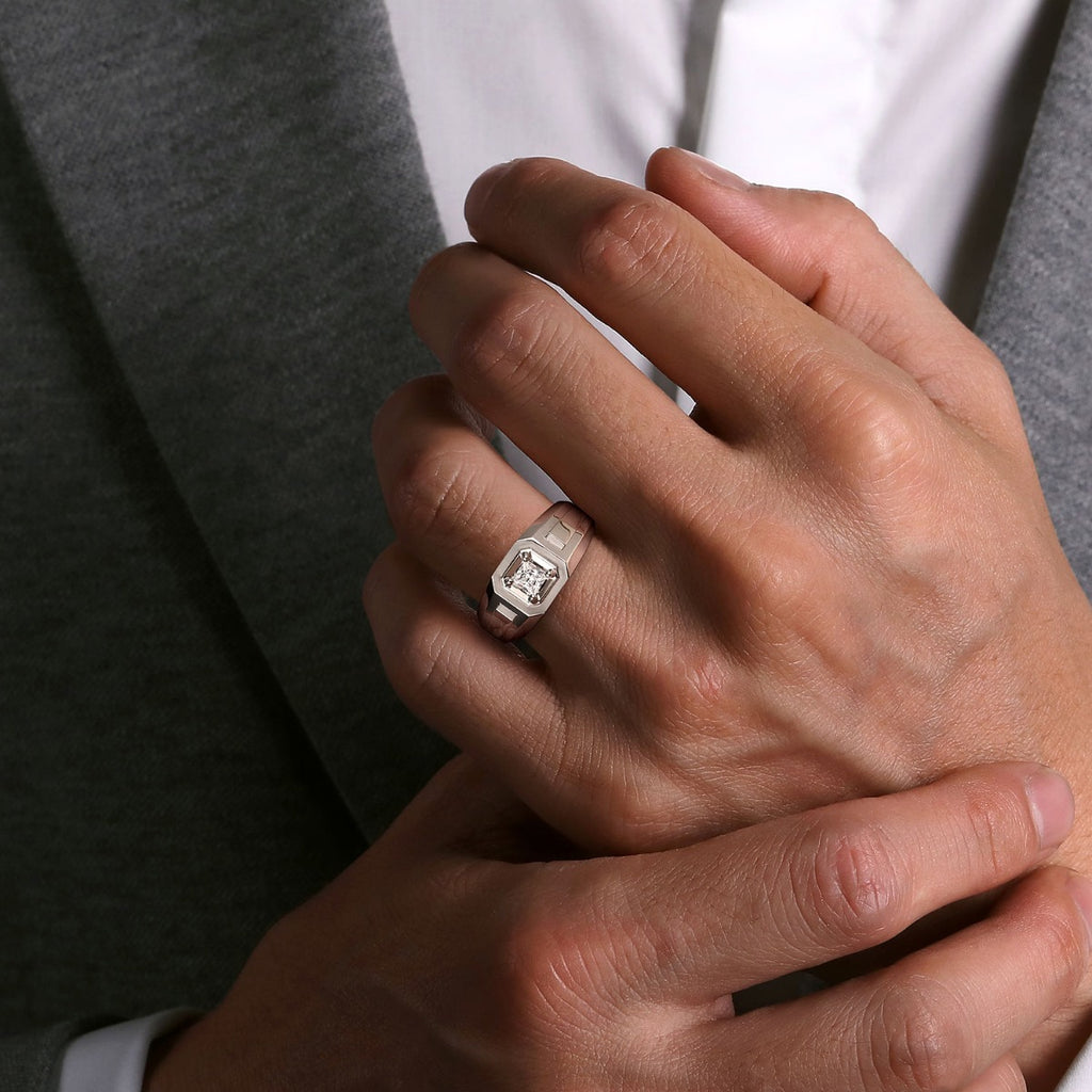 14K White Gold Mens Engagement Ring in Sand Blast Finish