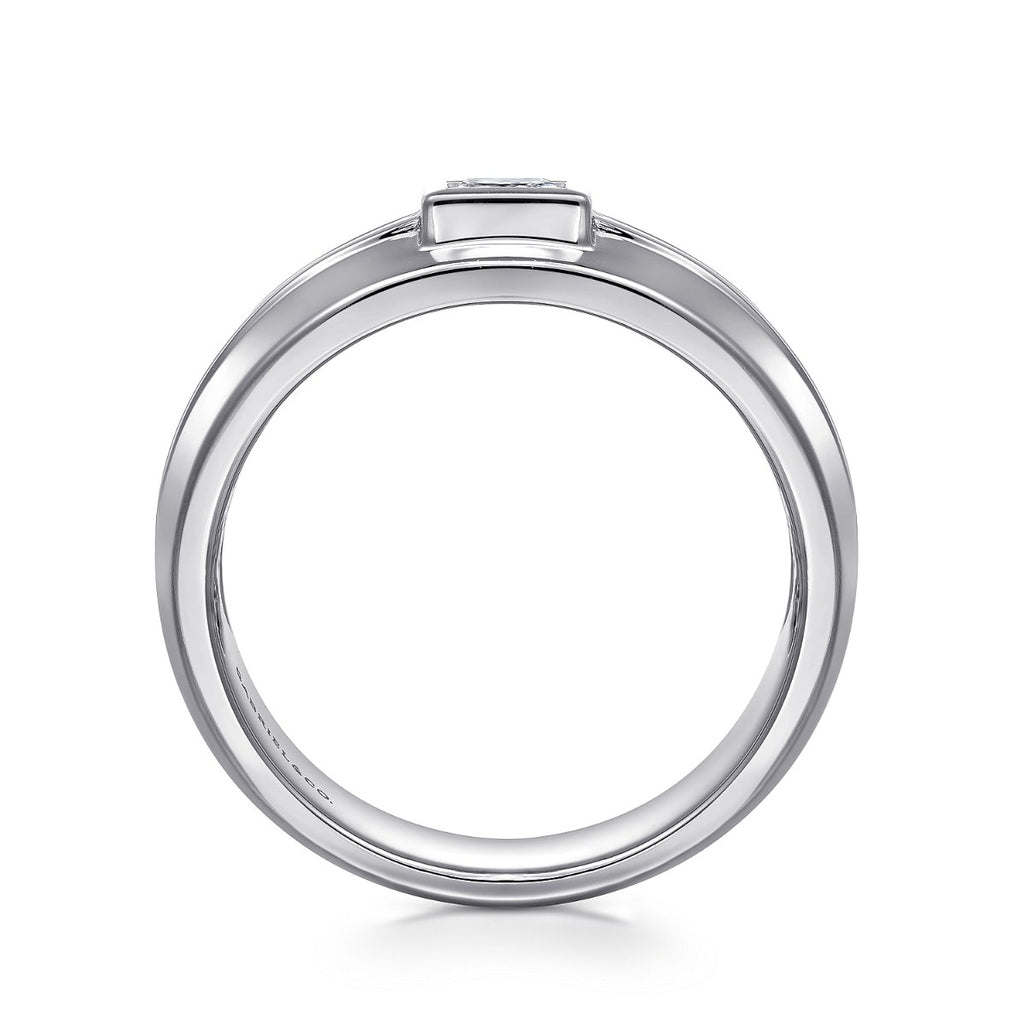 14K White Gold Diamond Mens Engagement Ring in High Polished Finish