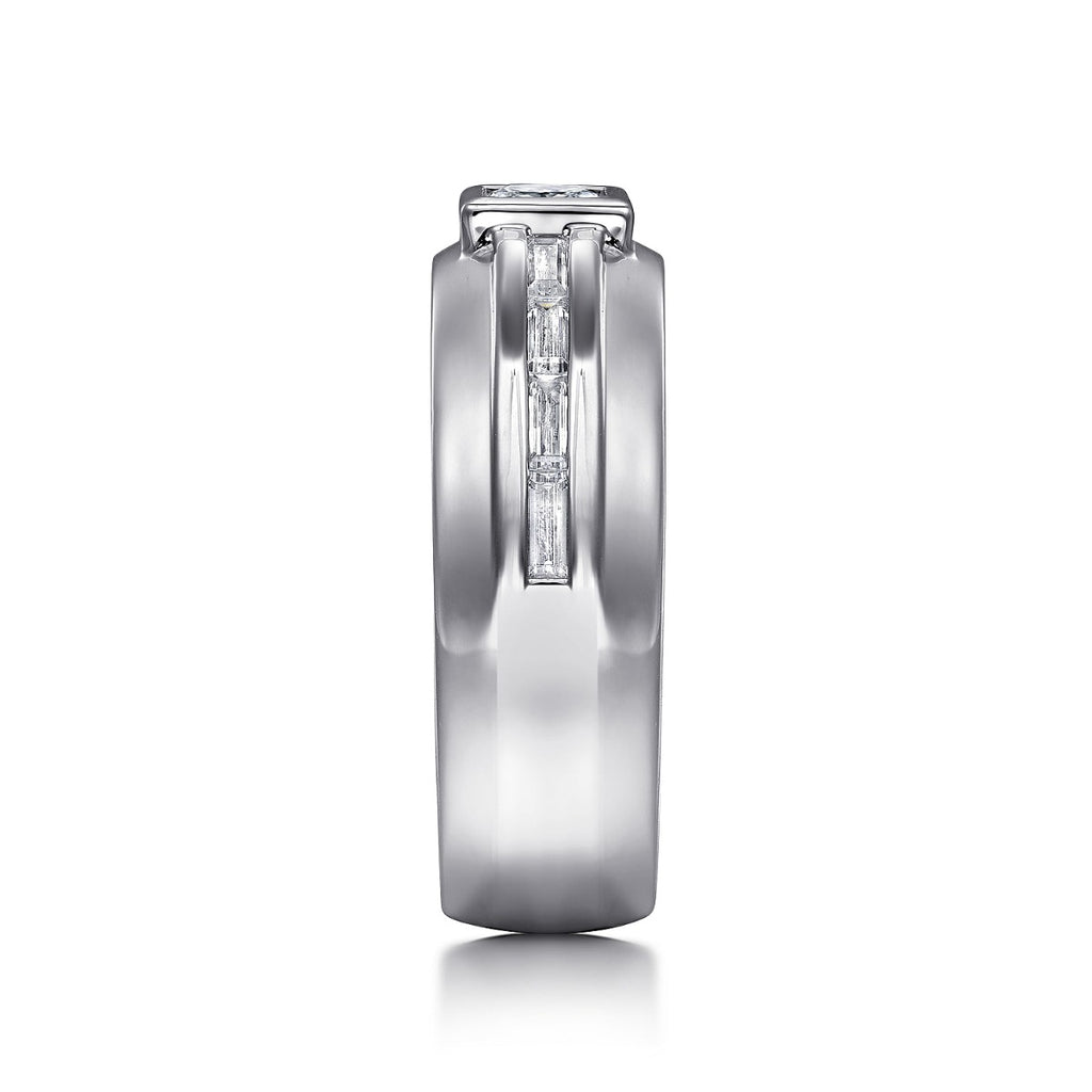 14K White Gold Diamond Mens Engagement Ring in High Polished Finish