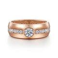 14K Rose Gold Diamond Mens Engagement Ring in High Polished Finish
