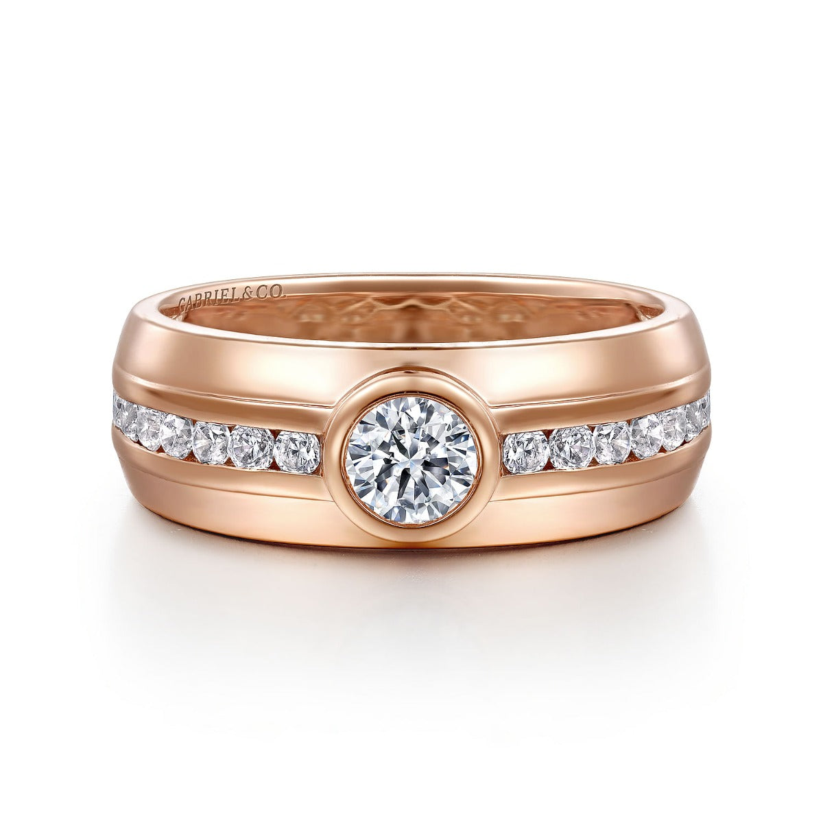 14K Rose Gold Diamond Mens Engagement Ring in High Polished Finish