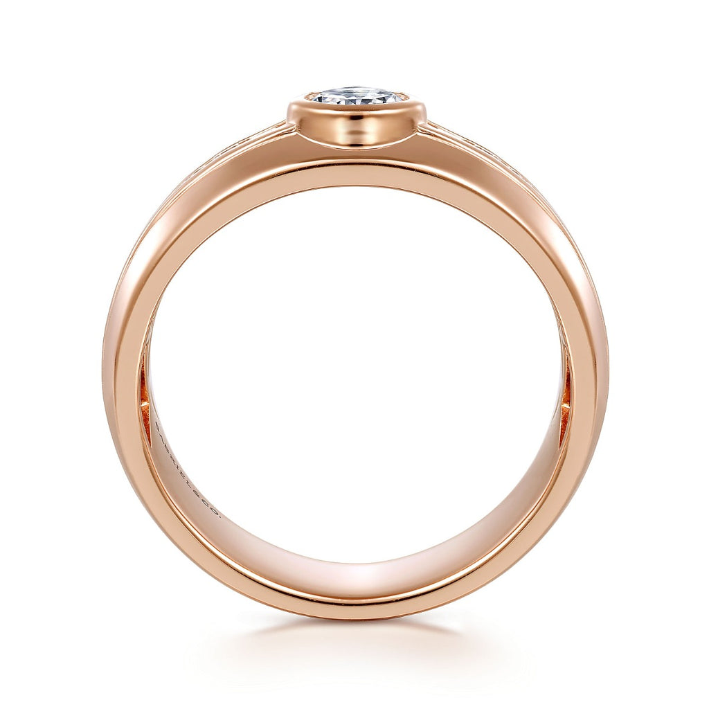 14K Rose Gold Diamond Mens Engagement Ring in High Polished Finish