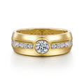 14K Yellow Gold Diamond Mens Engagement Ring in High Polished Finish