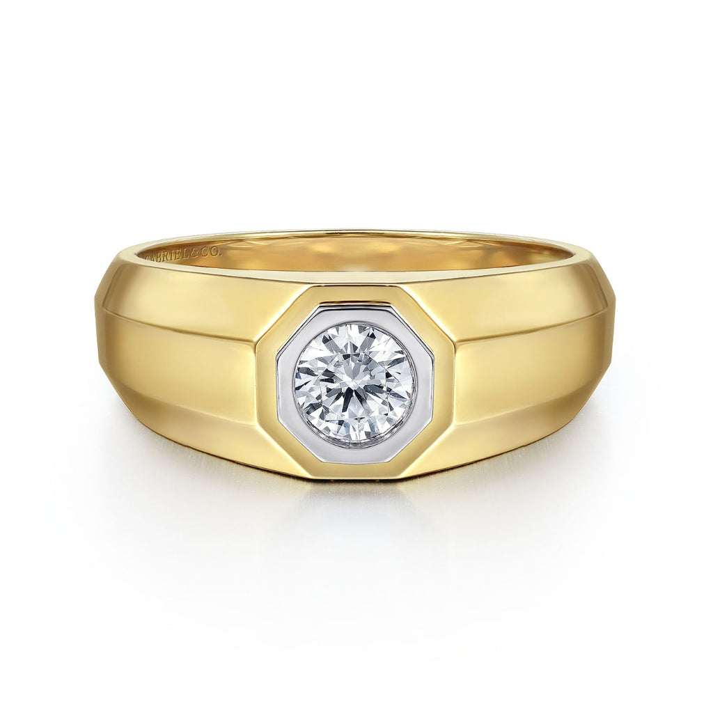 14K Yellow-White Gold Diamond Mens Engagement Ring in Sand Blast Finish