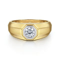 14K Yellow-White Gold Diamond Mens Engagement Ring in Sand Blast Finish