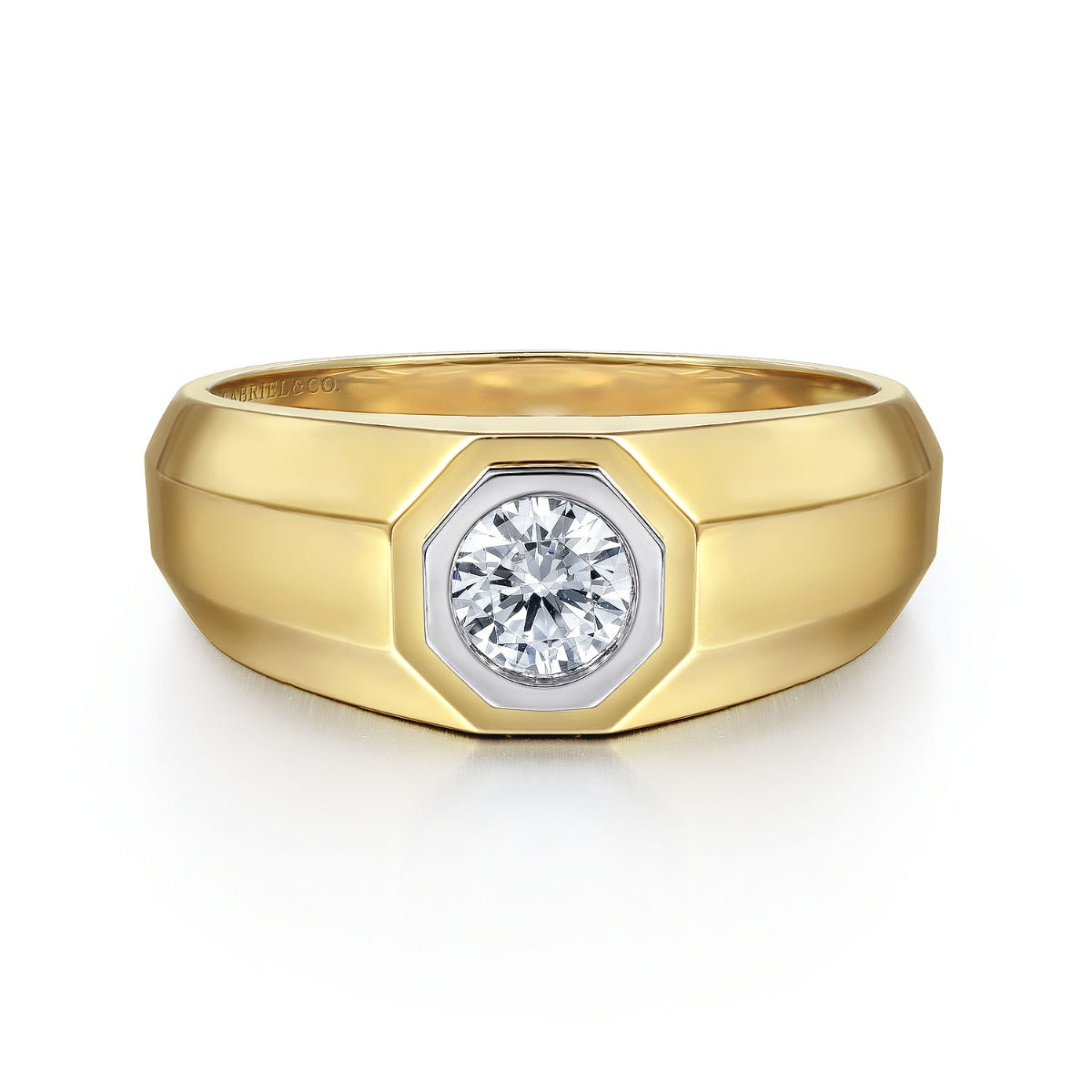 14K Yellow-White Gold Diamond Mens Engagement Ring in Sand Blast Finish