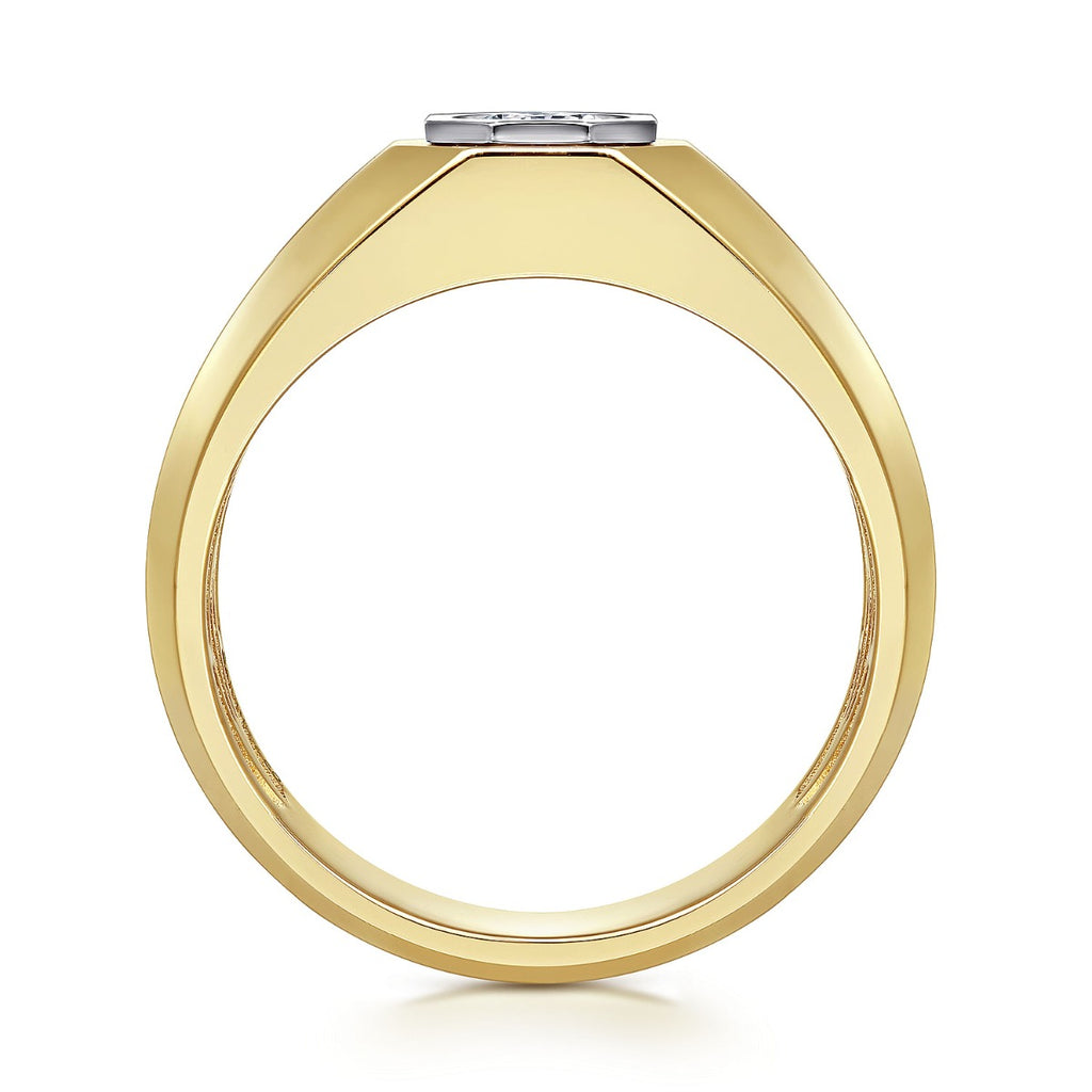 14K Yellow-White Gold Diamond Mens Engagement Ring in Sand Blast Finish