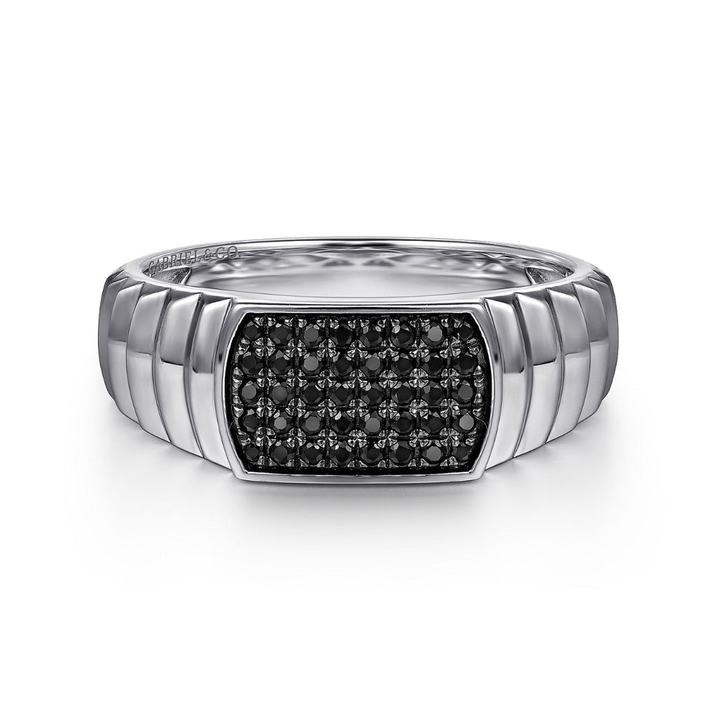 Sterling Silver Black Spinel Mens Ring in High Polished Finish