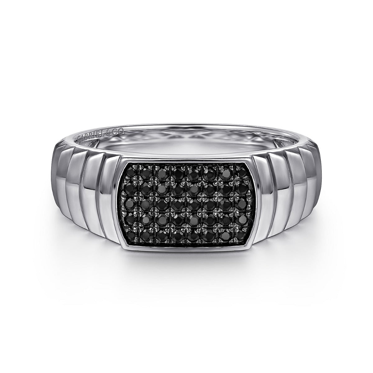 Sterling Silver Black Spinel Mens Ring in High Polished Finish
