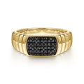 14K Yellow Gold Black Diamond Mens Ring in High Polished Finish