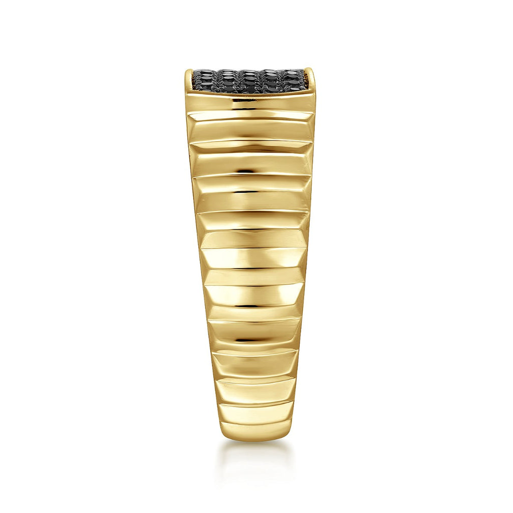 14K Yellow Gold Black Diamond Mens Ring in High Polished Finish
