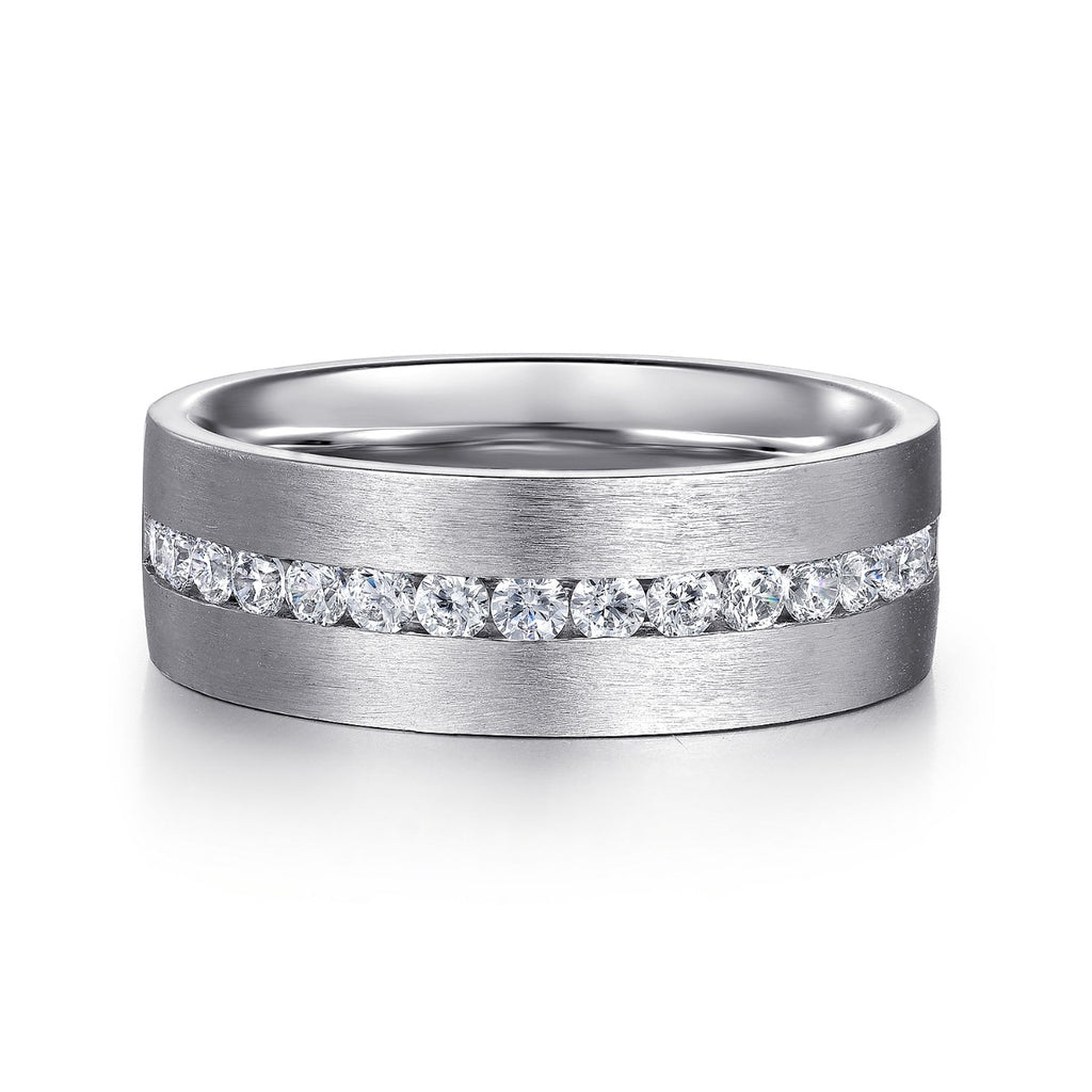 14K White Gold Diamond Men's Wedding Ring in Satin Finish