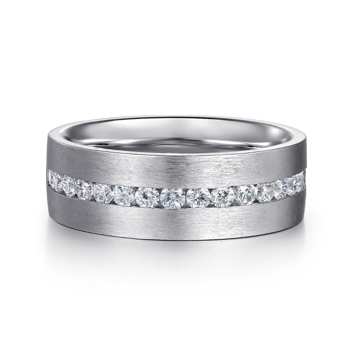 14K White Gold Diamond Men's Wedding Ring in Satin Finish