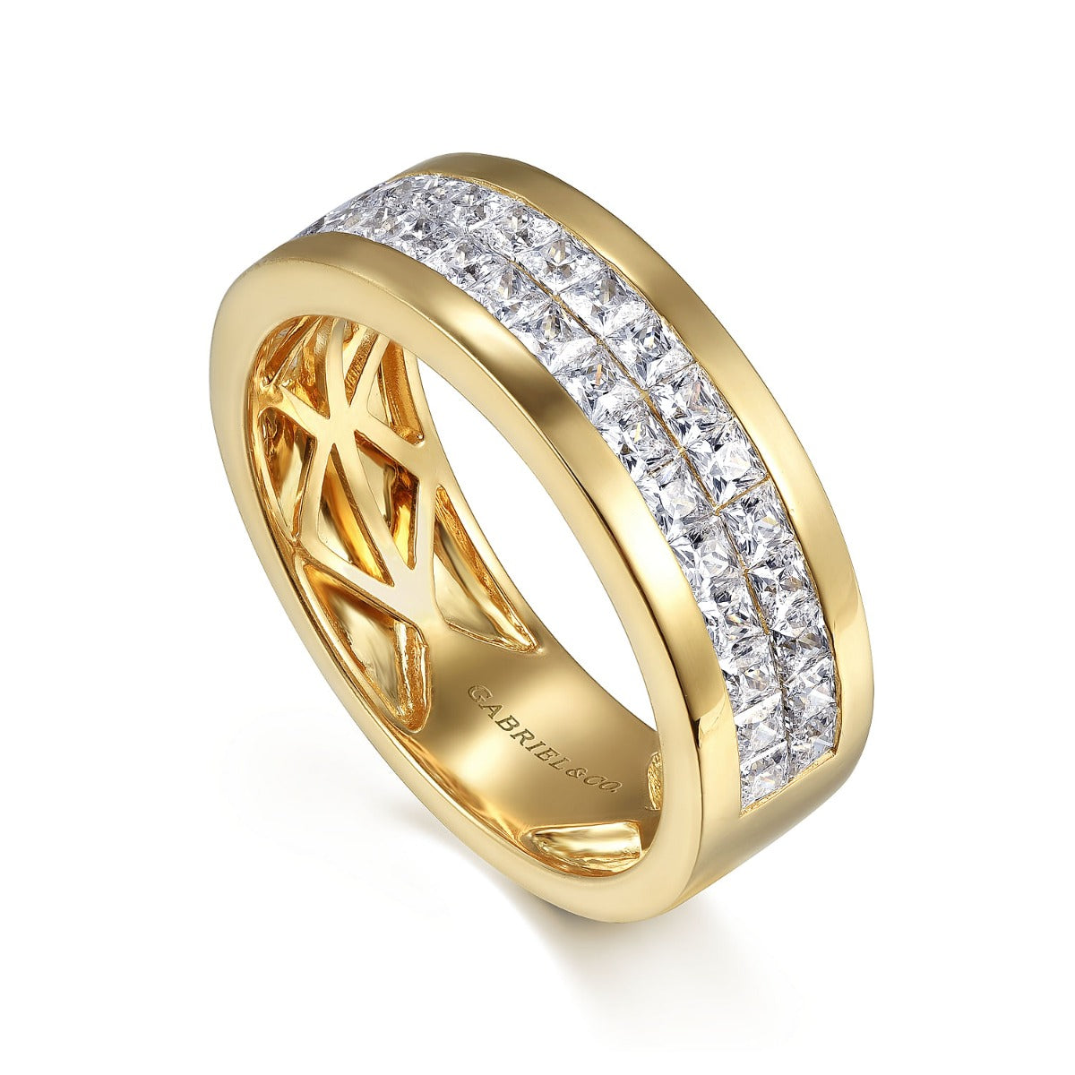 14K Yellow Gold Diamond Men's Wedding Ring in High Polished Finish