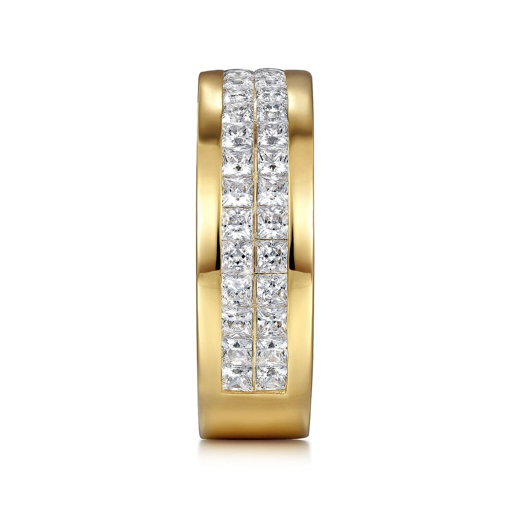 14K Yellow Gold Diamond Men's Wedding Ring in High Polished Finish