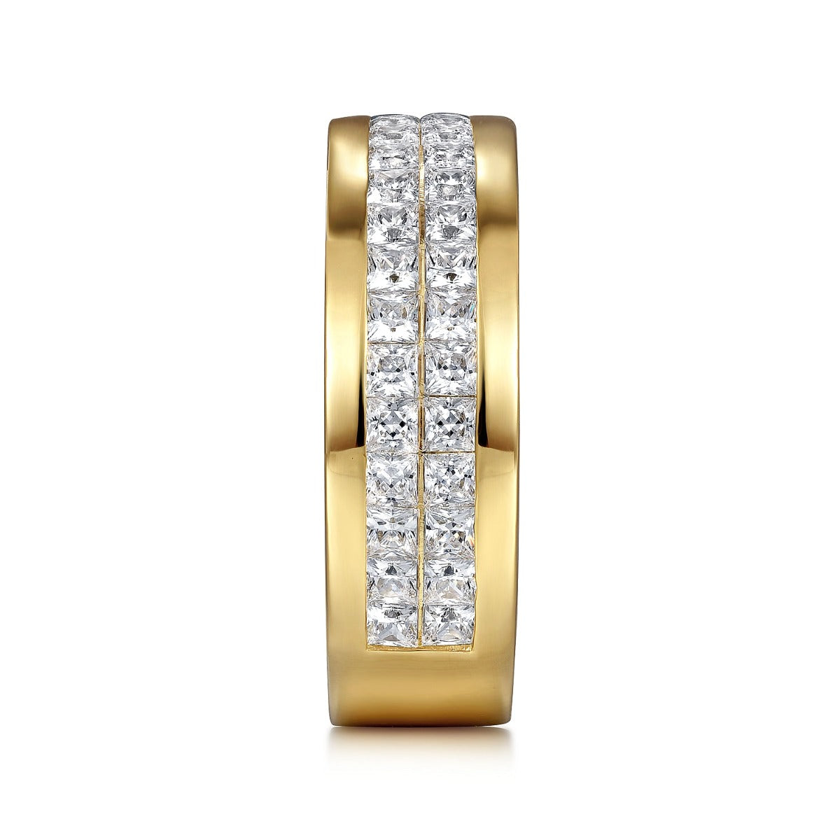 14K Yellow Gold Diamond Men's Wedding Ring in High Polished Finish