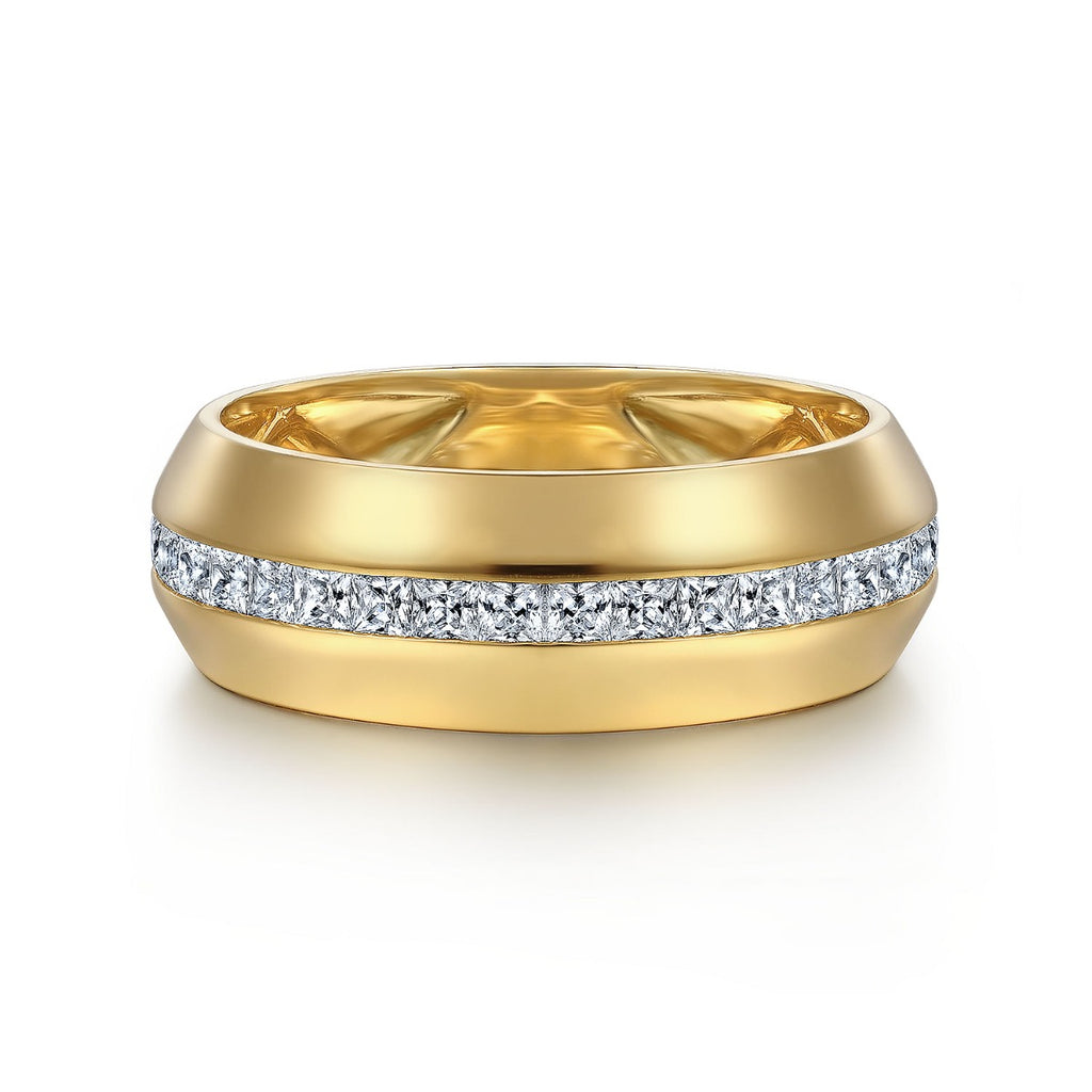 14K Yellow Gold Diamond Men's Wedding Ring in Sand Blast Finish