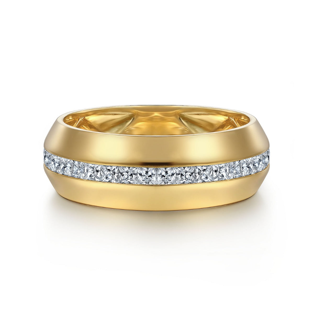 14K Yellow Gold Diamond Men's Wedding Ring in Sand Blast Finish