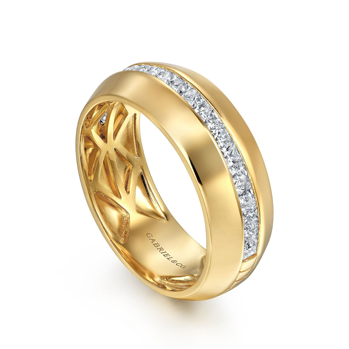 14K Yellow Gold Diamond Men's Wedding Ring in Sand Blast Finish