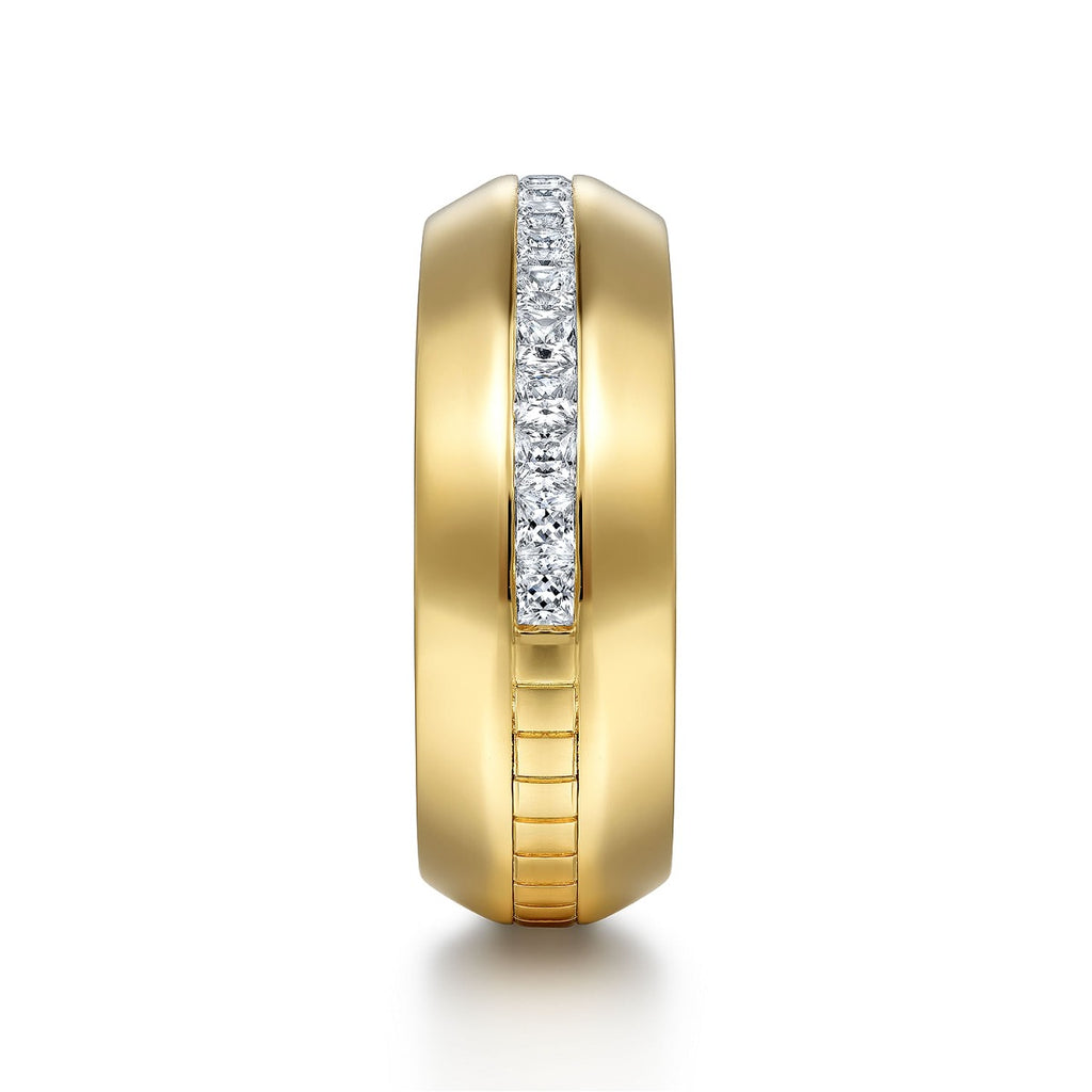 14K Yellow Gold Diamond Men's Wedding Ring in Sand Blast Finish