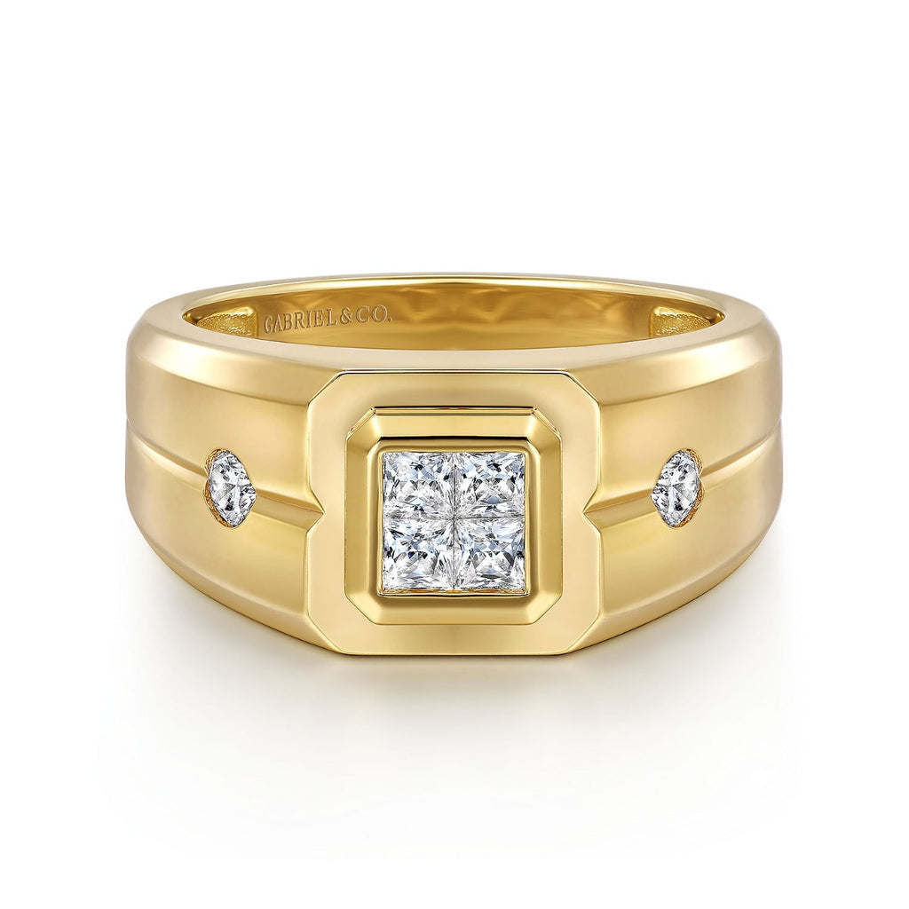14K Yellow Gold Diamond Mens Engagement Ring in Sand Blast Finish