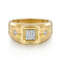 14K Yellow Gold Diamond Mens Engagement Ring in Sand Blast Finish