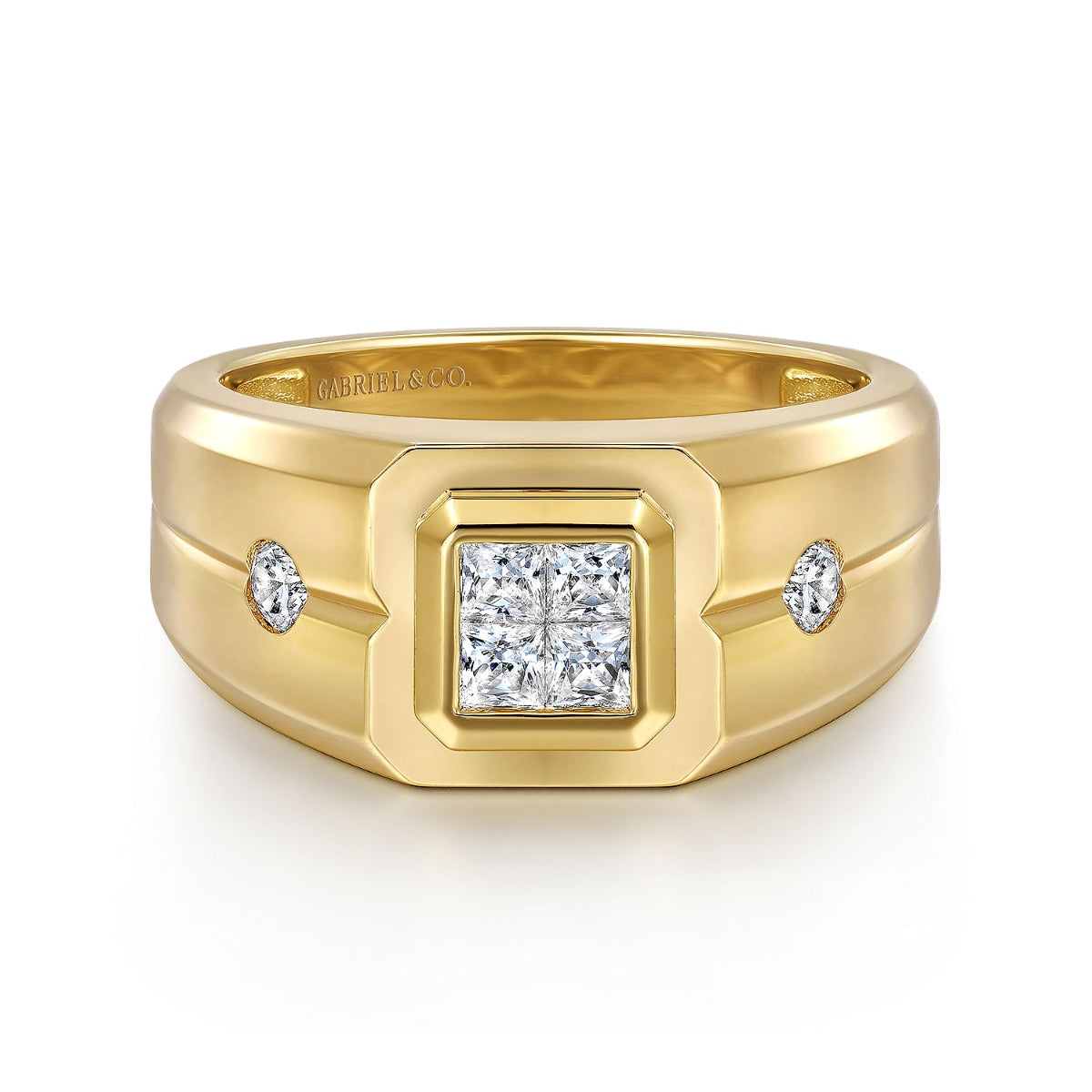 14K Yellow Gold Diamond Mens Engagement Ring in Sand Blast Finish