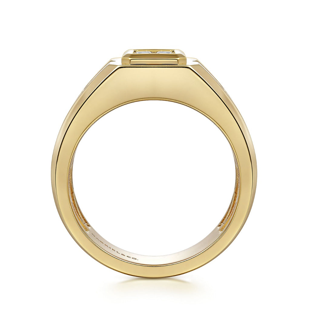 14K Yellow Gold Diamond Mens Engagement Ring in Sand Blast Finish
