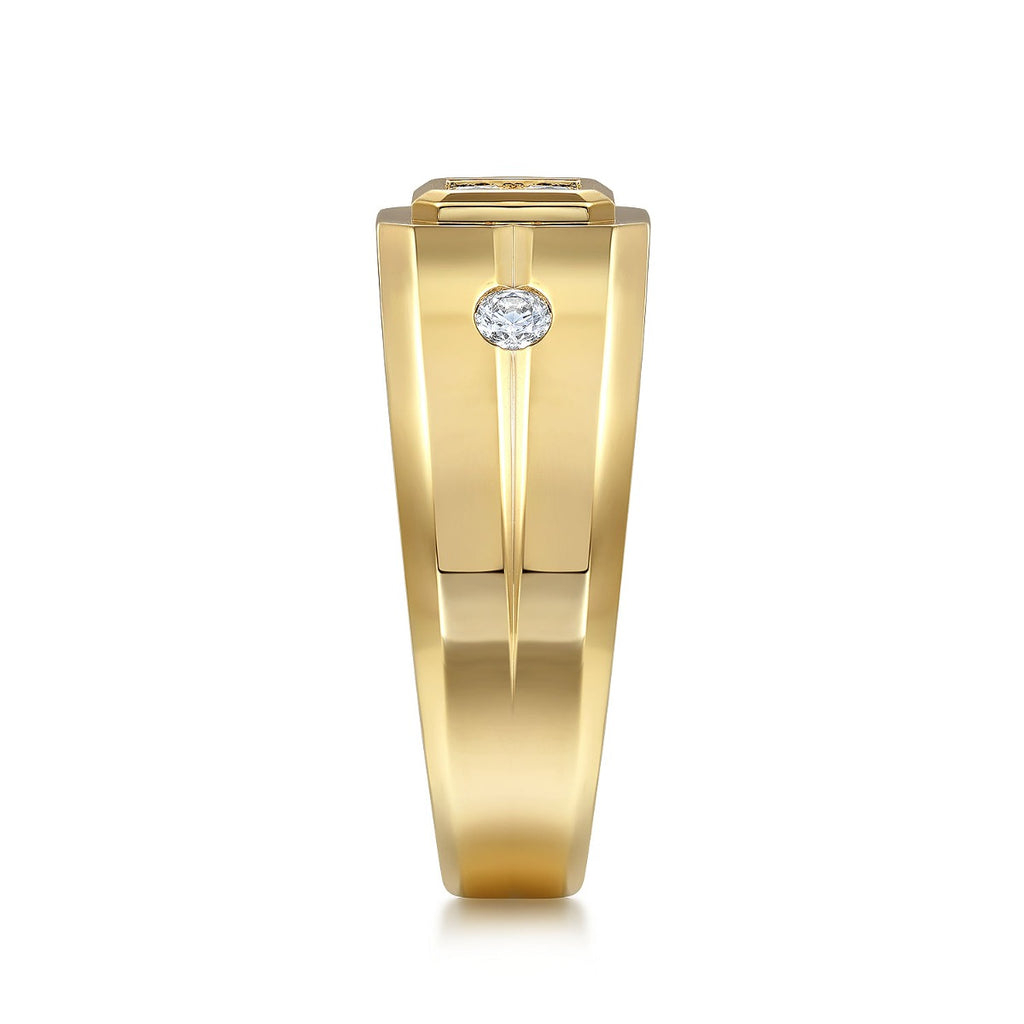 14K Yellow Gold Diamond Mens Engagement Ring in Sand Blast Finish