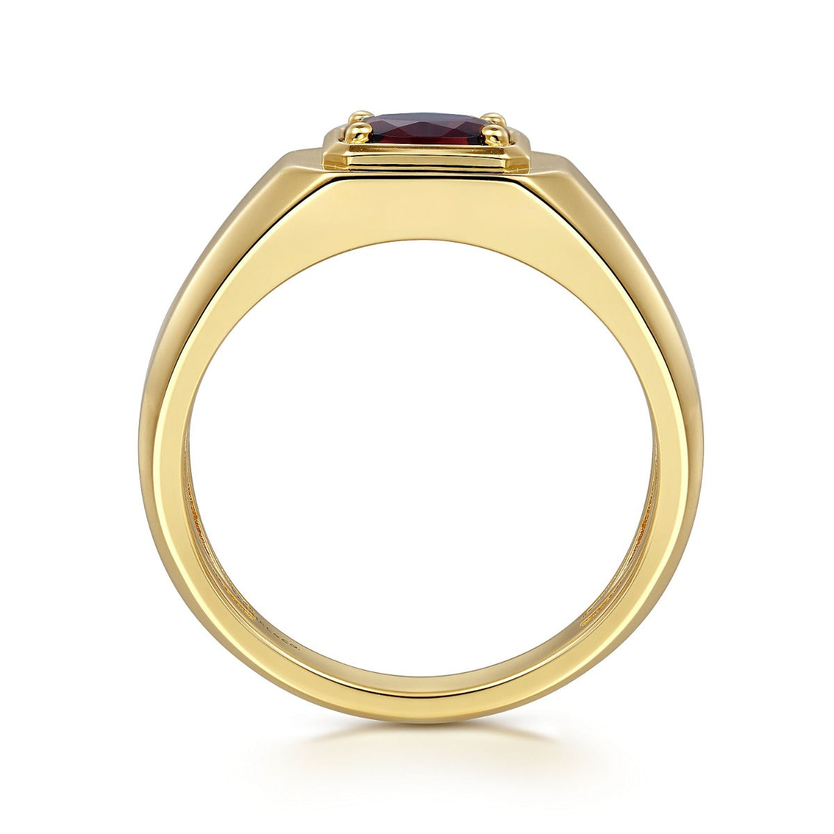 14K Yellow Gold Garnet Mens Ring in Sand Blast Finish