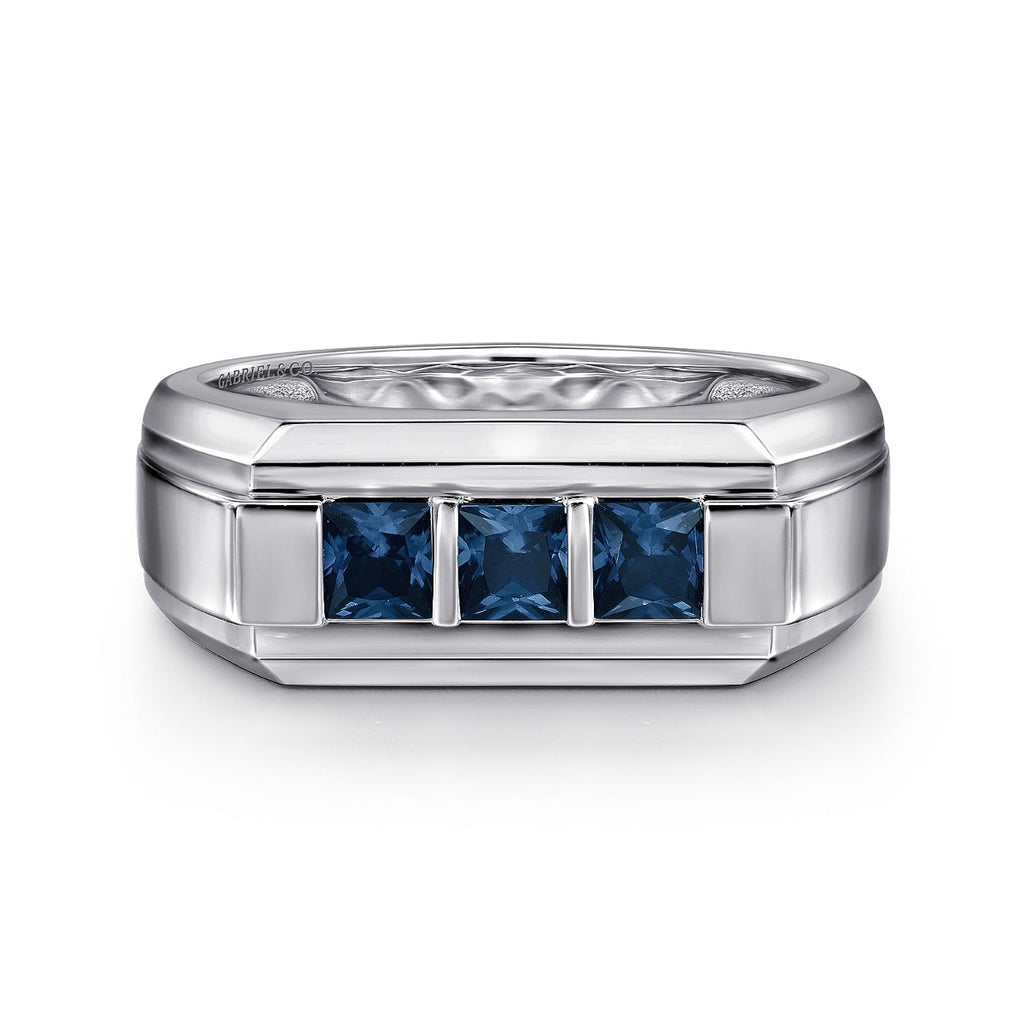 Sterling Silver Sapphire B quality Mens Ring in Sand Blast Finish