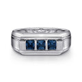 Sterling Silver Sapphire B quality Mens Ring in Sand Blast Finish