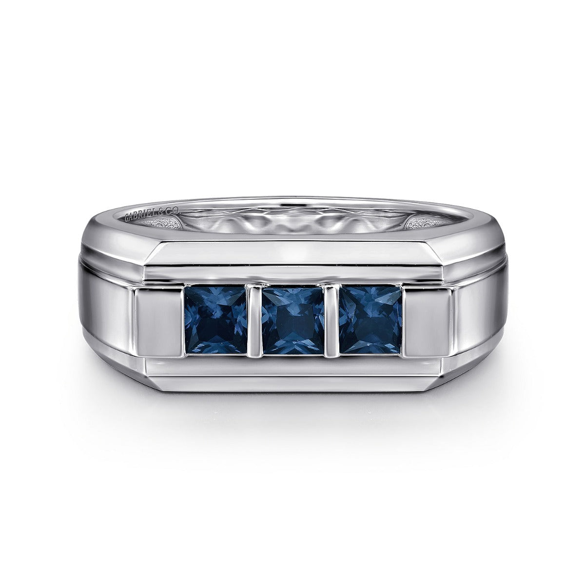 Sterling Silver Sapphire B quality Mens Ring in Sand Blast Finish