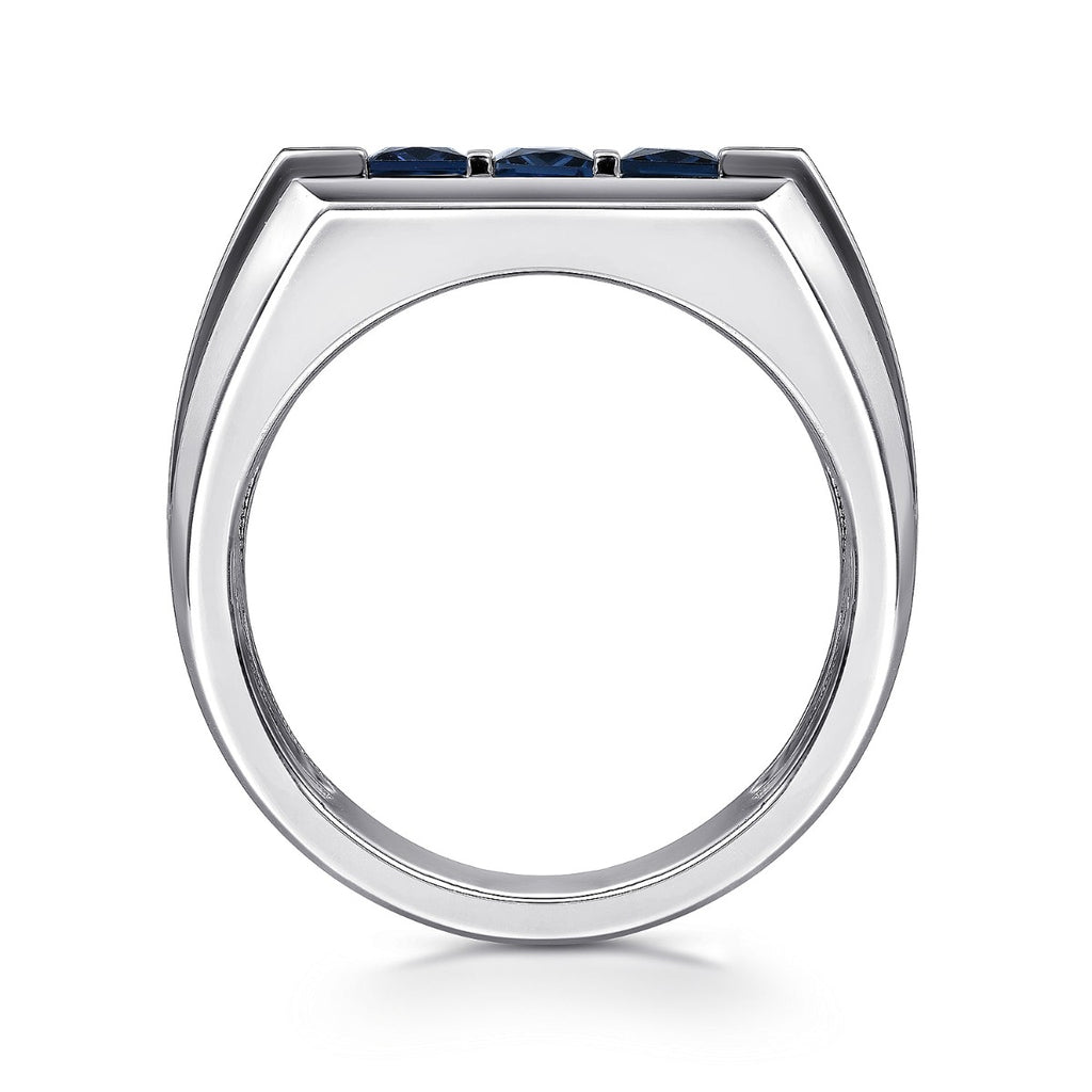 Sterling Silver Sapphire B quality Mens Ring in Sand Blast Finish