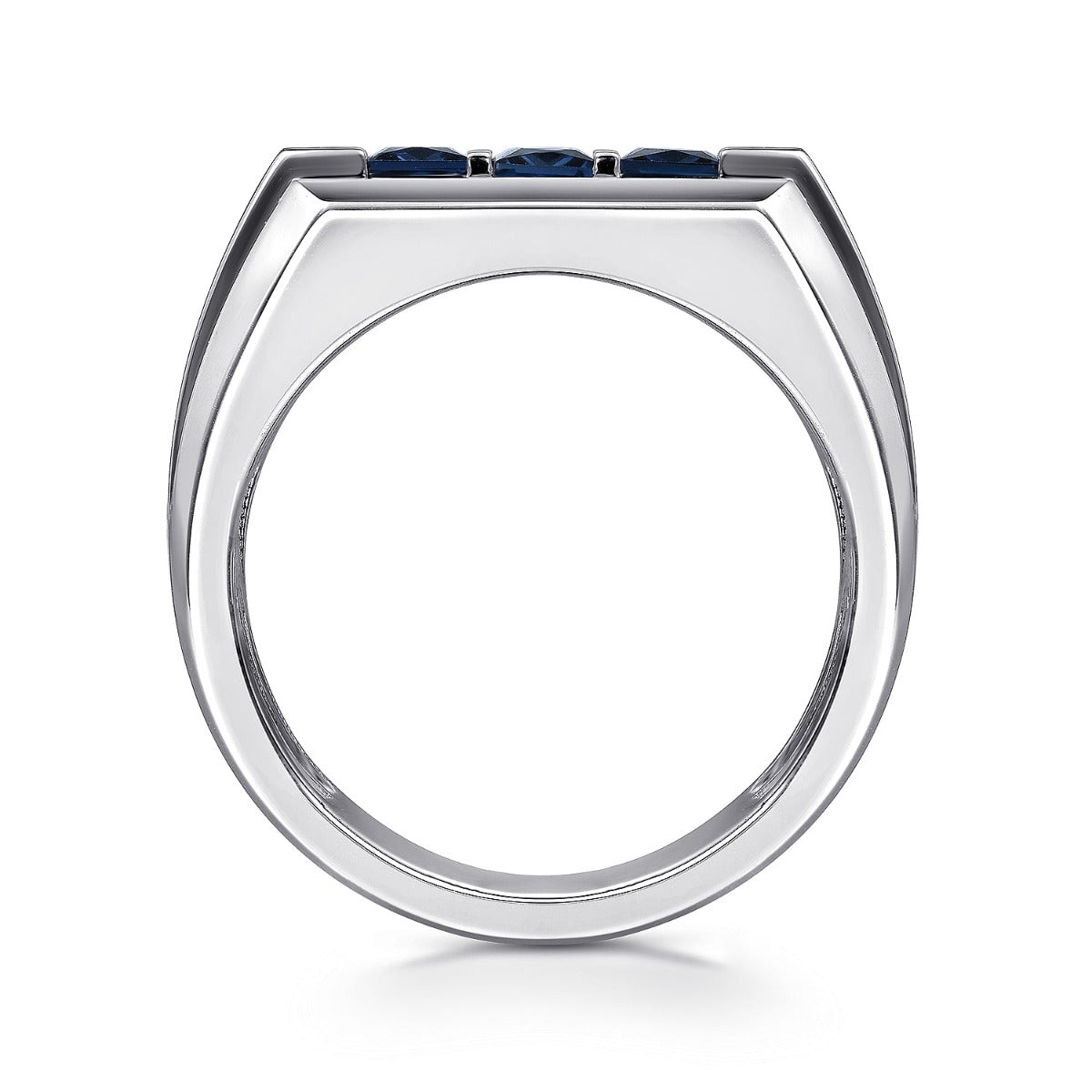 Sterling Silver Sapphire B quality Mens Ring in Sand Blast Finish