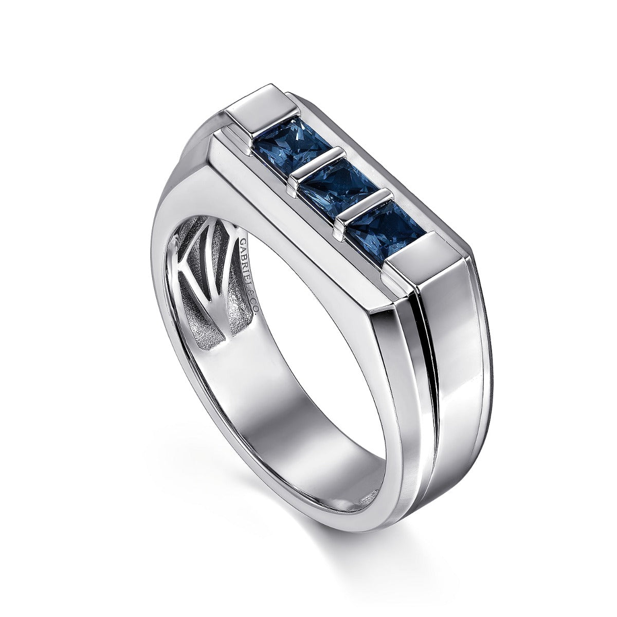 Sterling Silver Sapphire B quality Mens Ring in Sand Blast Finish