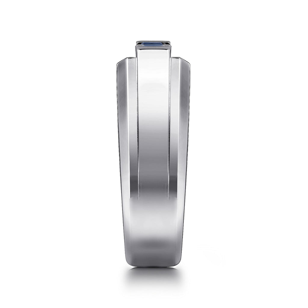 Sterling Silver Sapphire B quality Mens Ring in Sand Blast Finish