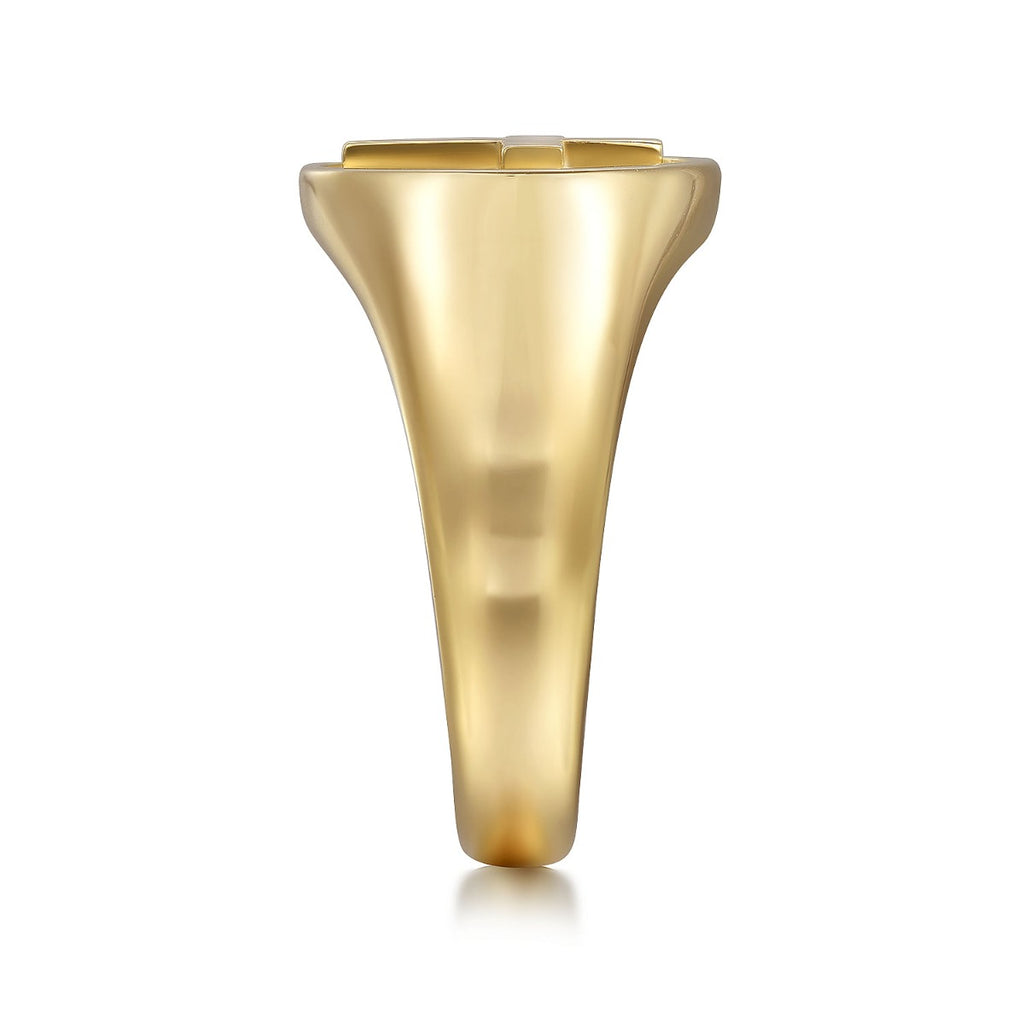 14K Yellow Gold Signet Mens Ring in Sand Blast Finish