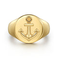 14K Yellow Gold Signet Mens Ring in High Polished Finish