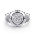 925 Sterling Silver Diamond Signet Mens Ring in High Polished Finish