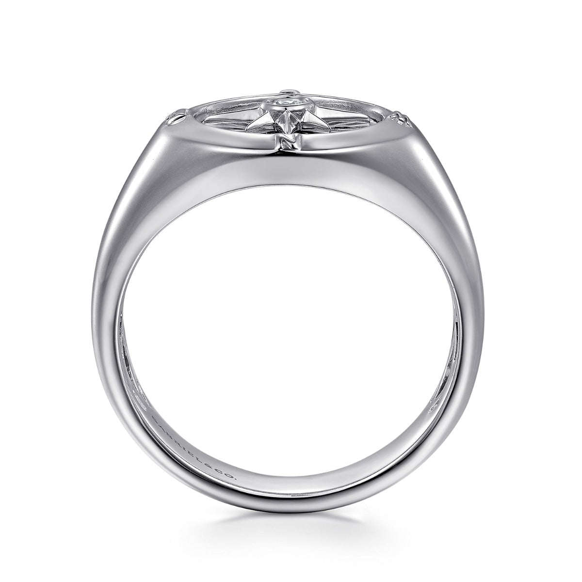 925 Sterling Silver Diamond Signet Mens Ring in High Polished Finish